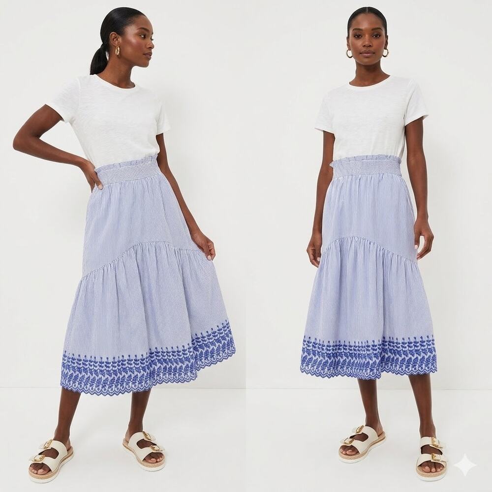 TUCKERNUCK Blue Stripe Eyelet Cinzia Skirt Size XXL NWT Retail $178 Tuckernuck
